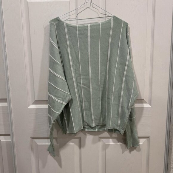 Magaschoni Sweater Womens XL Green White Stripe Long Sleeve Viscose Blend Spring - Picture 7 of 7